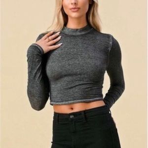 Mock Neck Garment Burnt Out Crop Tee 🤍❤️